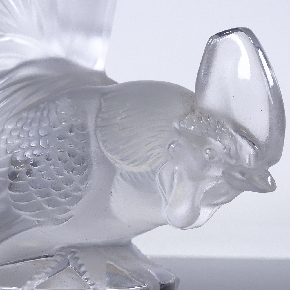 LALIQUE - large frosted glass cockerel, engraved signature with original sticker, height 20.5cm - Image 2 of 3