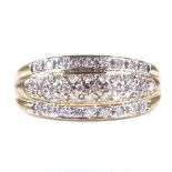A modern 9ct gold diamond cluster dress ring, total diamond content approx 0.4ct, setting height 8.
