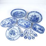 A group of Chinese blue and white porcelain One oval dish with figure and deer has been broken and