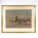 Italian School, watercolour, pony cart, indistinctly signed, 15" x 20.5", framed Paper