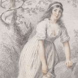 G Van Den Berg (1769 - 1817), pencil/crayon drawing, girl collecting water, signed, 14.5" x 9",