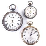 3 pocket watches, including a Grosvenor gold filled example and a Swiss silver fob watch, (3)