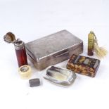 A group of various items, including a Victorian tortoiseshell snuffbox, length 7cm, a horn snuffbox,
