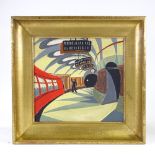 After Cyril Power, modern oil on canvas, tube station, unsigned, 14" x 14.5", framed Good condition