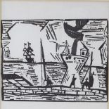 Lyonel Feininger, woodcut print from the original blocks, abstract seascape, image 6.5" x 8.5",