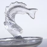 LALIQUE - glass pin dish surmounted by frosted glass fish, engraved signature, height 8cm,