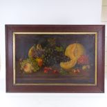 Grace Harding, oil on canvas, still life study, fruit on a table, signed, 19" x 30", framed Good