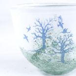 KOSTA BODA - Studio glass bowl with painted landscape and tree designs, engraved signature under