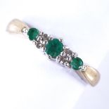 A modern 9ct gold emerald and diamond dress ring, 4.5mm, size P, 3g Good original condition, all