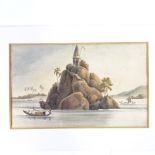Chinese School, late 19th/early 20th century watercolour, coastal scene, unsigned, 4.5" x 7",
