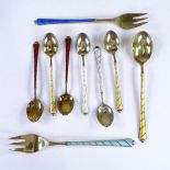 EGON LAURIDSEN - a group of Danish vermeil sterling silver and harlequin enamel flatware, comprising