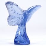 LALIQUE - blue glass butterfly, wingspan 9cm, height 8cm, engraved signature Perfect condition