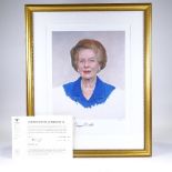 Baroness Margaret Thatcher, colour lithograph print by Richard Stone, signed in pen by Baroness