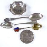 LOCAL INTEREST - Hastings Castle silver pin dish, Hastings and St Leonards Rifle Club spoon, Rye Art