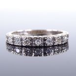 A mid-20th century 18ct white gold diamond half eternity ring, total diamond content approx 0.2ct,
