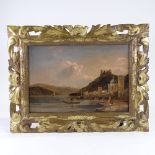 19th century oil on canvas, Italian harbour scene, unsigned, 12.5" x 18", framed Re-lined, a few
