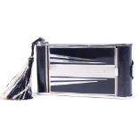 An Art Deco chrome plate and black enamel combination compact/cigarette case, in the form of a