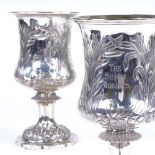 ROWING INTEREST - 2 mid-20th century silver Henley Royal Regatta silver trophy goblets, dated 1957