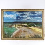 Jean Goulinate, oil on board, storm clouds over the coast, signed, 21" x 31", framed Good condition