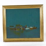 Wright, oil on board, abstract landscape, signed, 12" x 13", framed Good condition