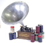 An Edison Standard Phonograph circa 1895, original oak dome-top case, with original aluminium horn