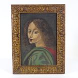 Oil on canvas, portrait of a woman, unsigned, 16" x 11", framed