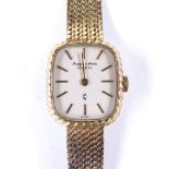 MAPPIN & WEBB - a lady's Vintage 9ct gold quartz wristwatch, circa 1981, silvered dial with gilt