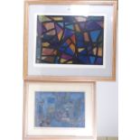 Nina Tryggvadottir (Icelandic), 2 mixed media abstract compositions, 1950s, both signed, 14" x