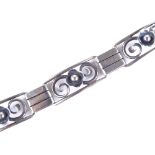 JOS KAHN - a Vintage Danish stylised silver floral panel bracelet, bracelet length 18.5cm, 24.2g