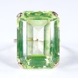 A large late 20th century 9ct gold green quartz dress ring, quartz length 20.3mm, size M, 8.7g