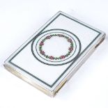 A small early 20th century Continental rectangular silver and enamel cigarette case, hand painted