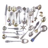 Various silver flatware, including sifter spoon, mustard spoon, David Andersen spoon etc, 9.5oz