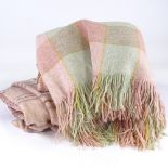 2 Vintage Welsh wool blankets, pink lavender cream and brown, 210cm x 170cm, pink and green with