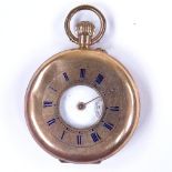 A 9ct rose gold half-hunter side-wind pocket watch, white enamel dial with painted Roman numeral