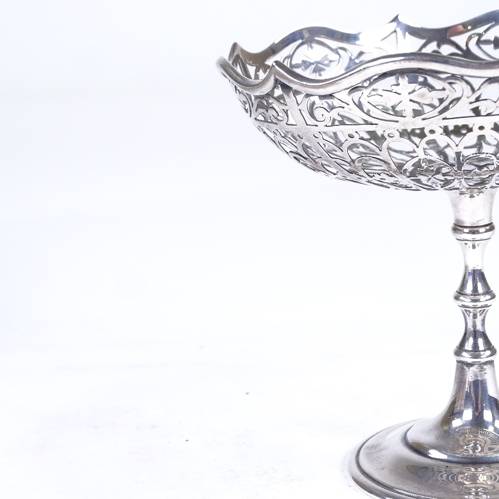 A George VI silver pedestal bon bon dish, pierced and scrolled floral decoration, by Mappin &