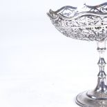 A George VI silver pedestal bon bon dish, pierced and scrolled floral decoration, by Mappin &