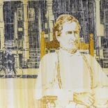 Jack McLaughlin, colour screen print, American street scene, signed, 24" x 36", framed Good
