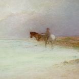 William Bond (1833 - 1926), oil on board, horse and rider in Highland mist, 9.5" x 14.5", framed