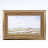 20th century Russian School, oil on board, impressionist beach scene, signed in Cyrillic, 9.5" x