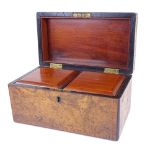 A Georgian burr-walnut and tulipwood banded tea caddy, with inner lids, width 23cm, (BBC Antiques