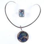 PALLE BISGAARD - a Vintage Danish sterling silver and abalone modernist matching pendant neck torque