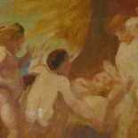 Frank Salisbury RA, oil on board, Putti discovering drunken Silenus, Abbott & Holder label verso,