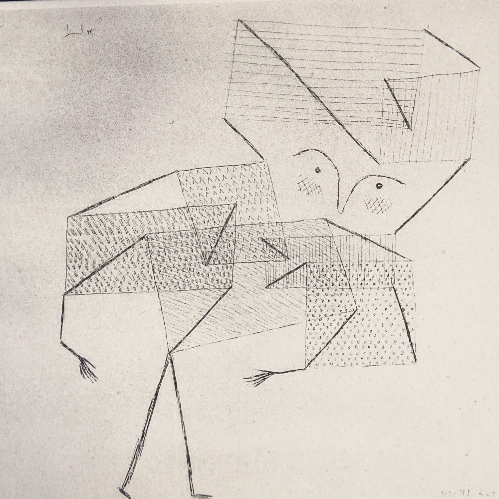 Jonathan Gibbs, woodcut print, The Lord Buddha as a Monkey, image 3" x 2", and a Paul Klee, - Image 3 of 4