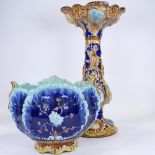 A Majolica Pottery jardiniere on pedestal, no factory marks, overall height 84cm