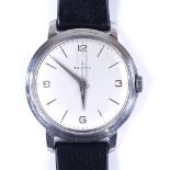ZENITH - a Vintage stainless steel mechanical wristwatch, silvered dial with quarterly Arabic hour