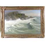Walter Shaw, oil on canvas, storm swept Devon coast, signed and dated 1891, 24" x 36" Re-lined, no