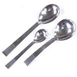 GEORG JENSEN - 3 Danish sterling silver parallel pattern (relief) spoons, designed by Oscar