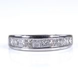 A modern 18ct white gold Princess-cut diamond half eternity ring, total diamond content approx 0.