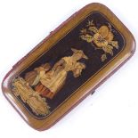 A 19th century Sorrento Ware spectacle/card case, with marquetry inlaid lid, length 14cm