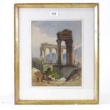 J Joy, watercolour, Mediterranean ruins, signed, 12" x 9", framed Good condition